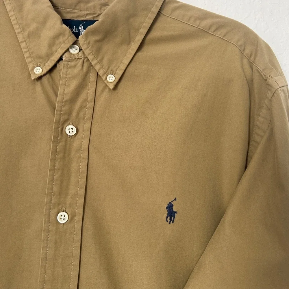 Polo Ralph Lauren Button Down Shirt Size XL Khaki Long Sleeve With Blue Pony